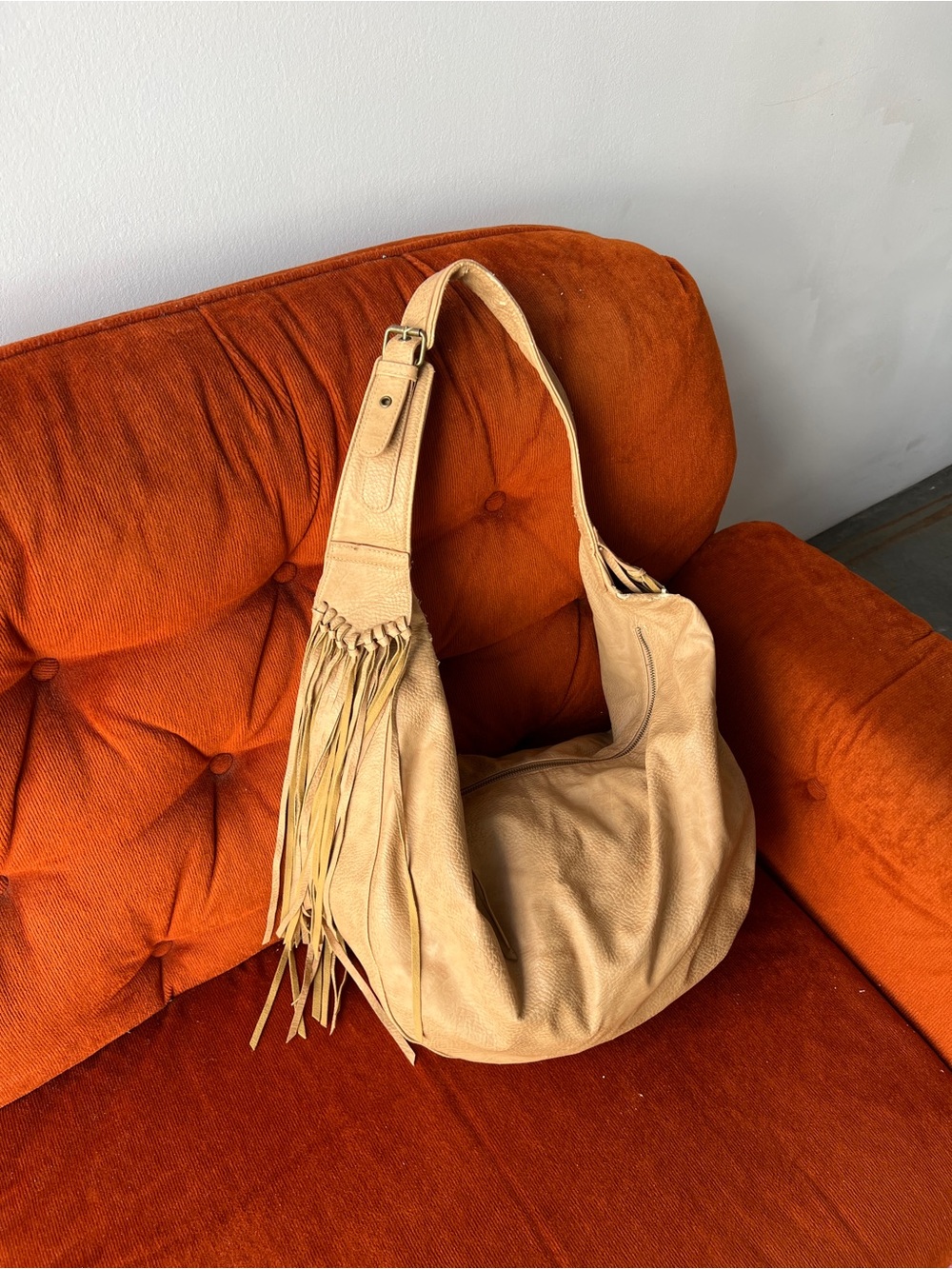 Free People Beige Fringe Hobo Bag - Tan